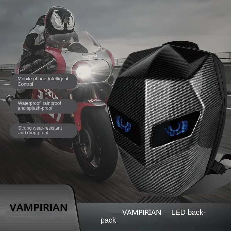 Rider Motorcycle LED Backpack Light Bluetooth Carbon Fiber School Bag Hardshell Motorcycle Riding Full Helmet Backpacks Rugzak