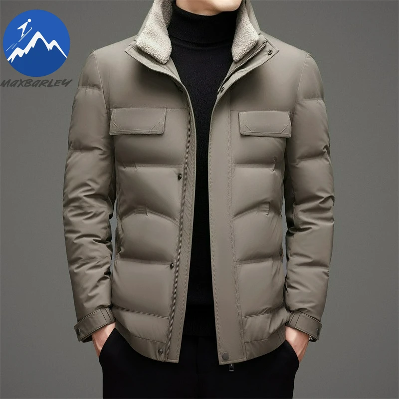 Maxbarley Luxury Men Down Jacket New Turndown Collar Travel Thickened  Warm Puffer Coat Casual Hiking Winter Lightweight Parka