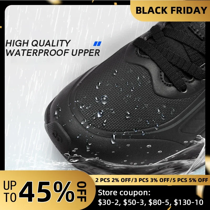 QIAODAN YUYI 4 зимние водонепроницаемые нескользящие кроссовки мужские 2025 амортизирующие легкие флисовые кроссовки QXB023244007B