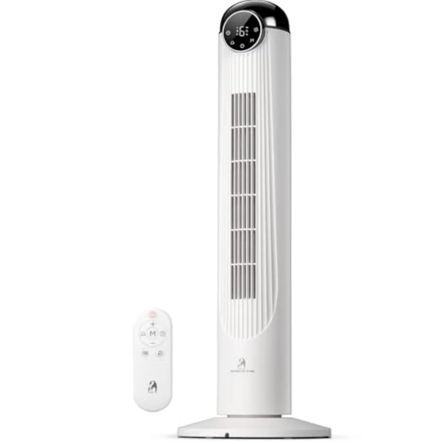 T Tower Fan-, Bladeless Oscillatg Fan with Remote, 6 Speeds and 4 Modes, LED Display, 9H Timer, Quiet Floor Standg Fan for Bedr