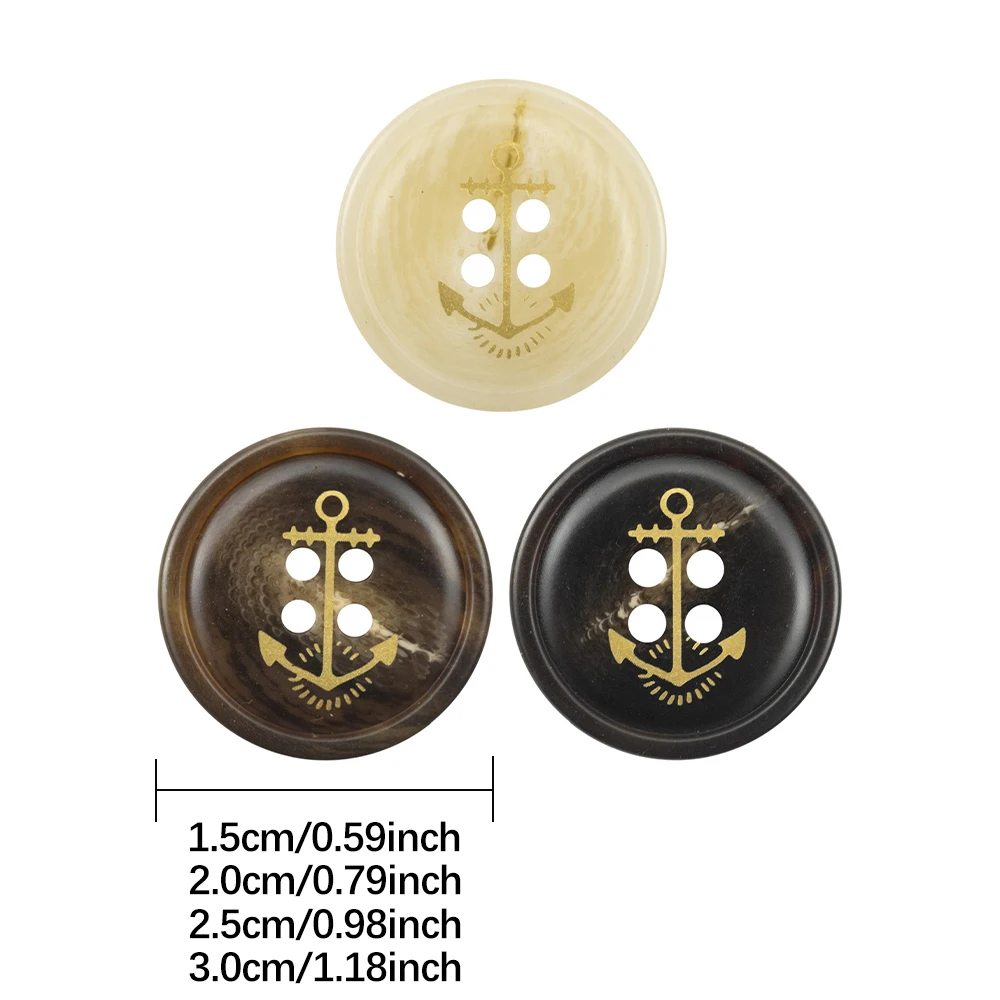 

10pcs Anchor Pattern Resin Buttons 15-30mm, Retro Round Decorative Buttons for Coat Suit, Black, Beige, Brown Sewing Accessories