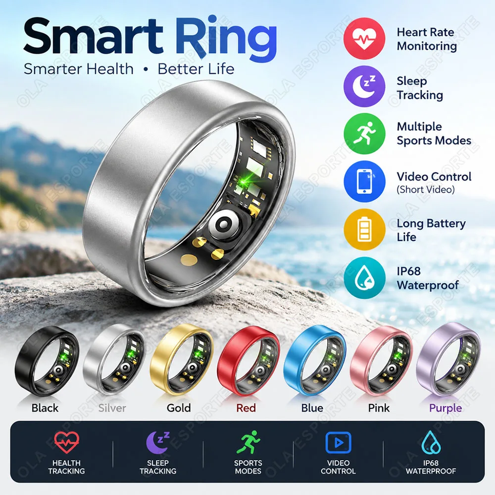 Health Smart Ring Heart Rate Blood Oxygen Sleep Monitor Waterproof Multiple Exercise Modes Pedometer SmartRing For Men Women R12
