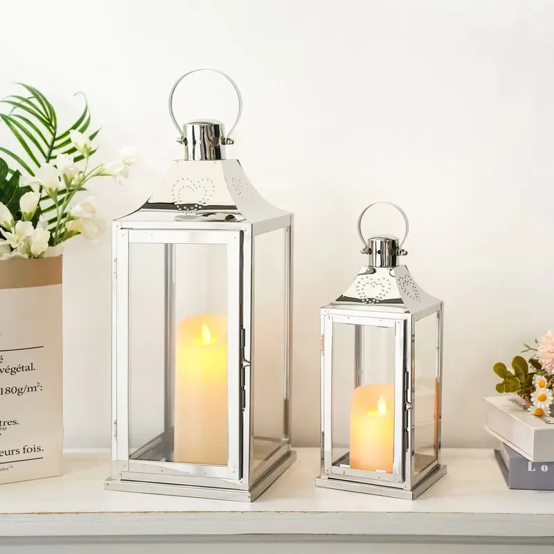 Wedding Silver Lantern Set Square Stainless Steel Lantern Best Indoor Outdoor Decoration Without Candles