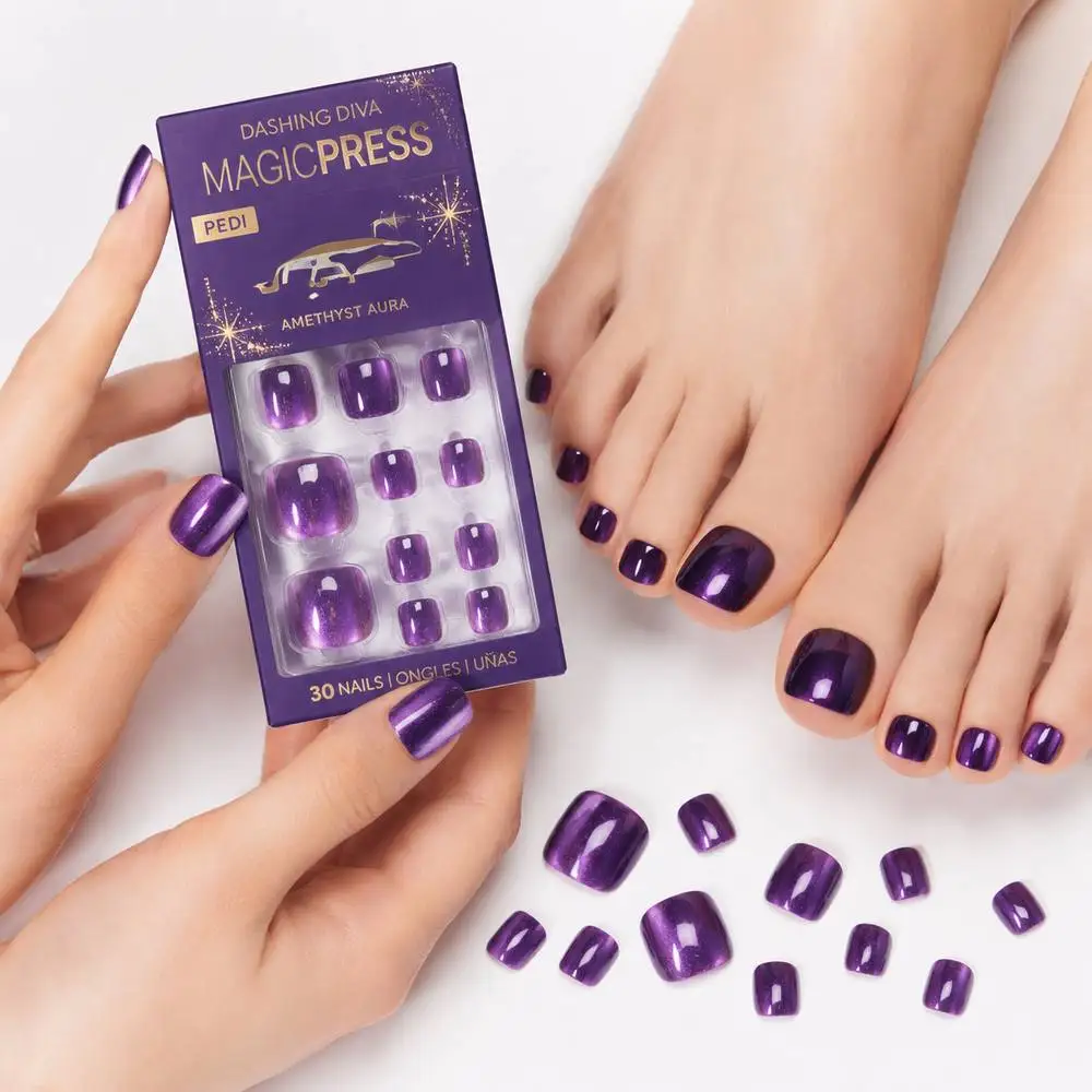 

48Pcs Blue Cat Eye Glittering Press On Nail Diamond Accents Cat Eye False Nail Party Night Cat Eye Fake Nail