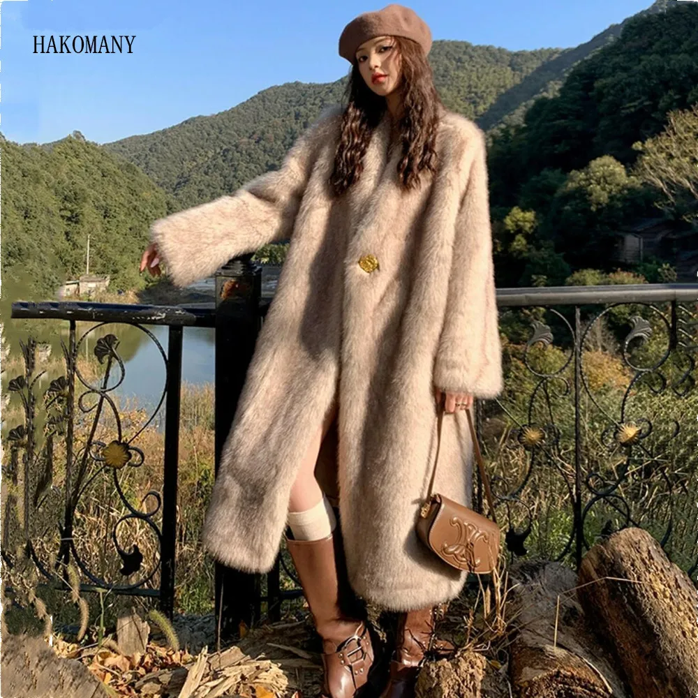 

Women Midi Outerwear Winter V neck Irregular Stitching Shaggy Soft Fox Faux Fur Coat Loose Long Sleeve Stay Warm Furry Jacket