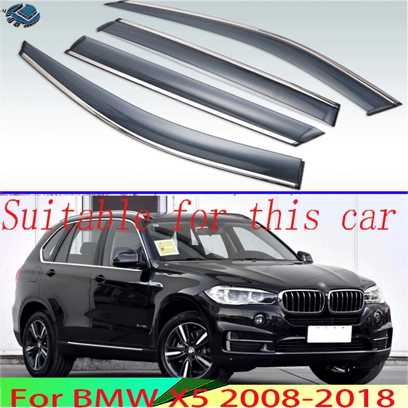 For BMW X5 2008-2018 Plastic Exterior Visor Vent Shades Window Sun Rain Guard Deflector 4pcs 2010 2012 2013 2014 2015 2016 2017