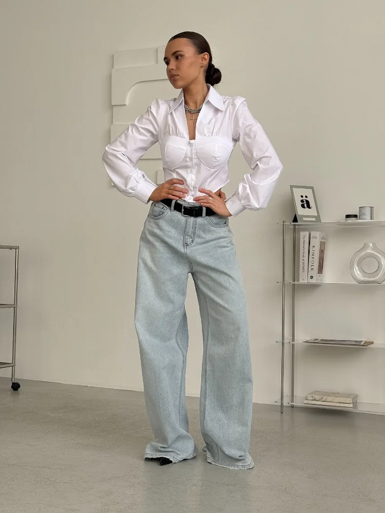 

Trendy Solid Color Blouse Women Elegant A-line V-neck Lace Trim Elastic Cuffs Top 2026 New Spring All-match Daily Casual Outfit