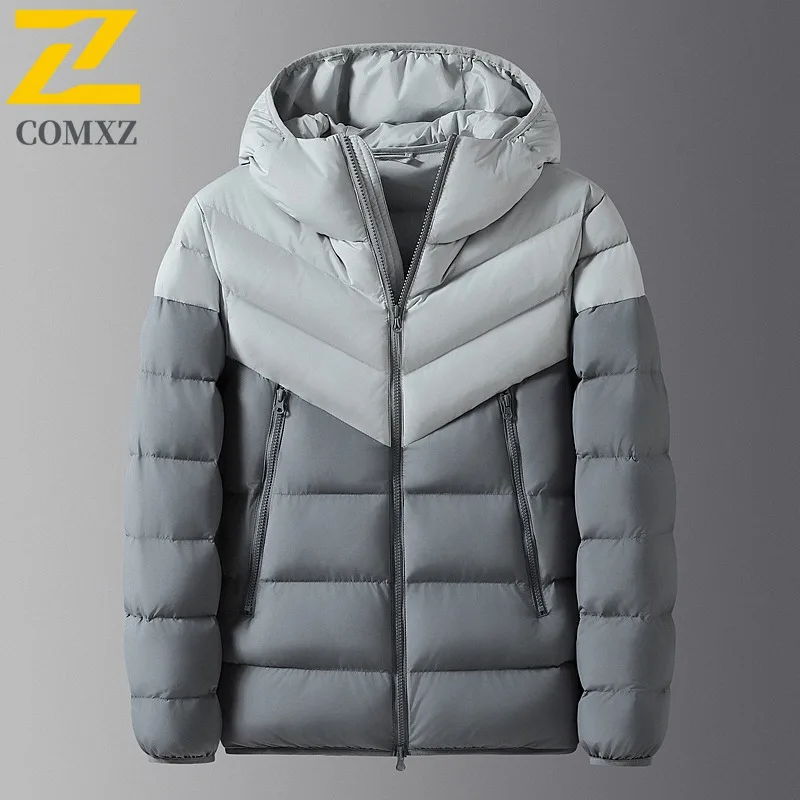 

COMXZ Мужская наполненная куртка Сверхлегкая утолщенная теплая парка для работы на открытом воздухе Премиум с капюшоном для путешествий Морозостойкое зимнее хлопковое пальто