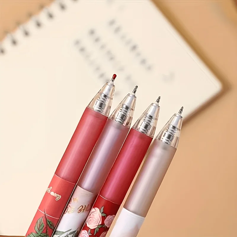 5pcs Pink Rose Neutral Pen, random style, 0.5mm black ink, Neutral Pen, Classroom reward, Festival Gifts, Student Stationery