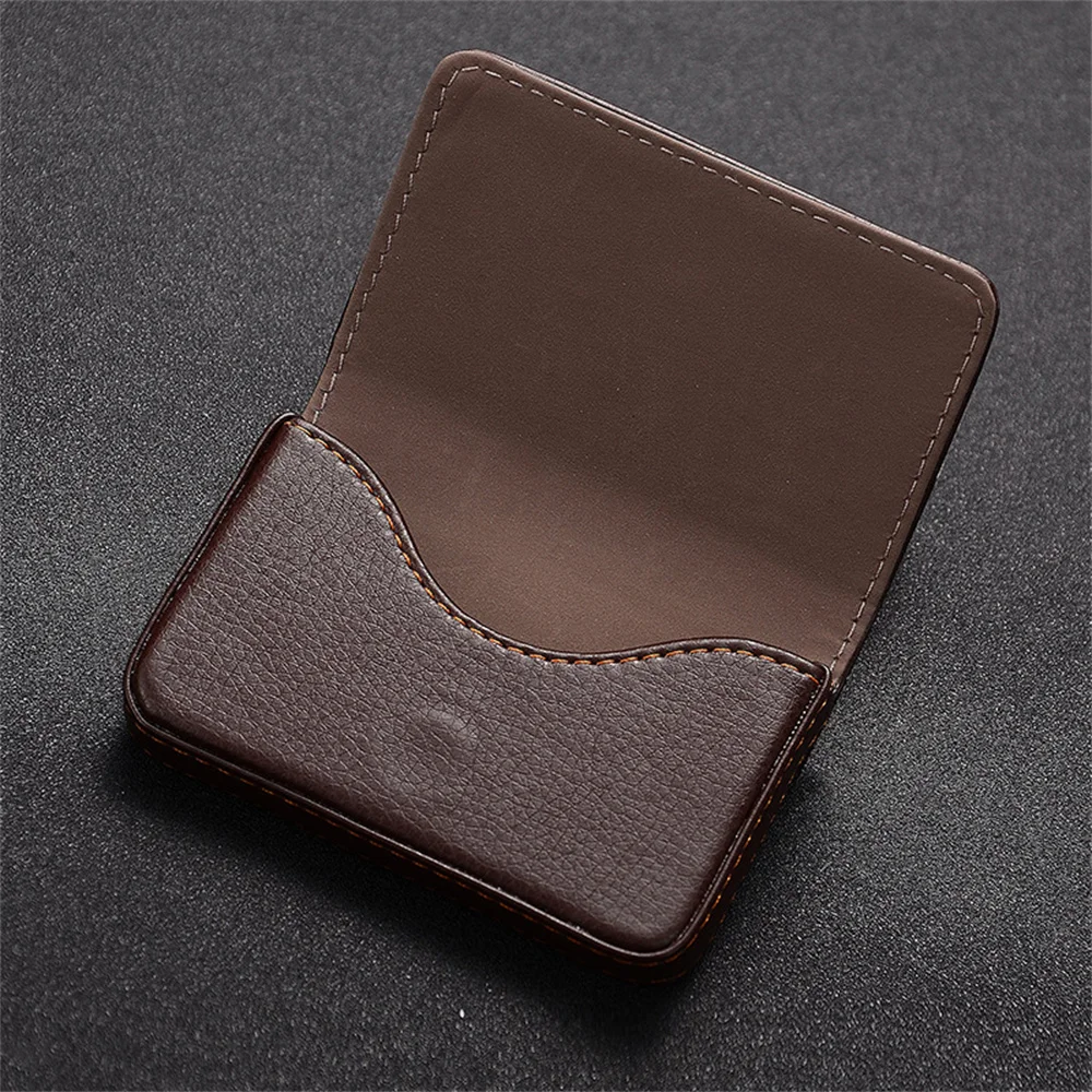 Porte-cartes de visite en cuir PU avec motif litchi, grande capacité, étui pour cartes de crédit, poche magnétique mince