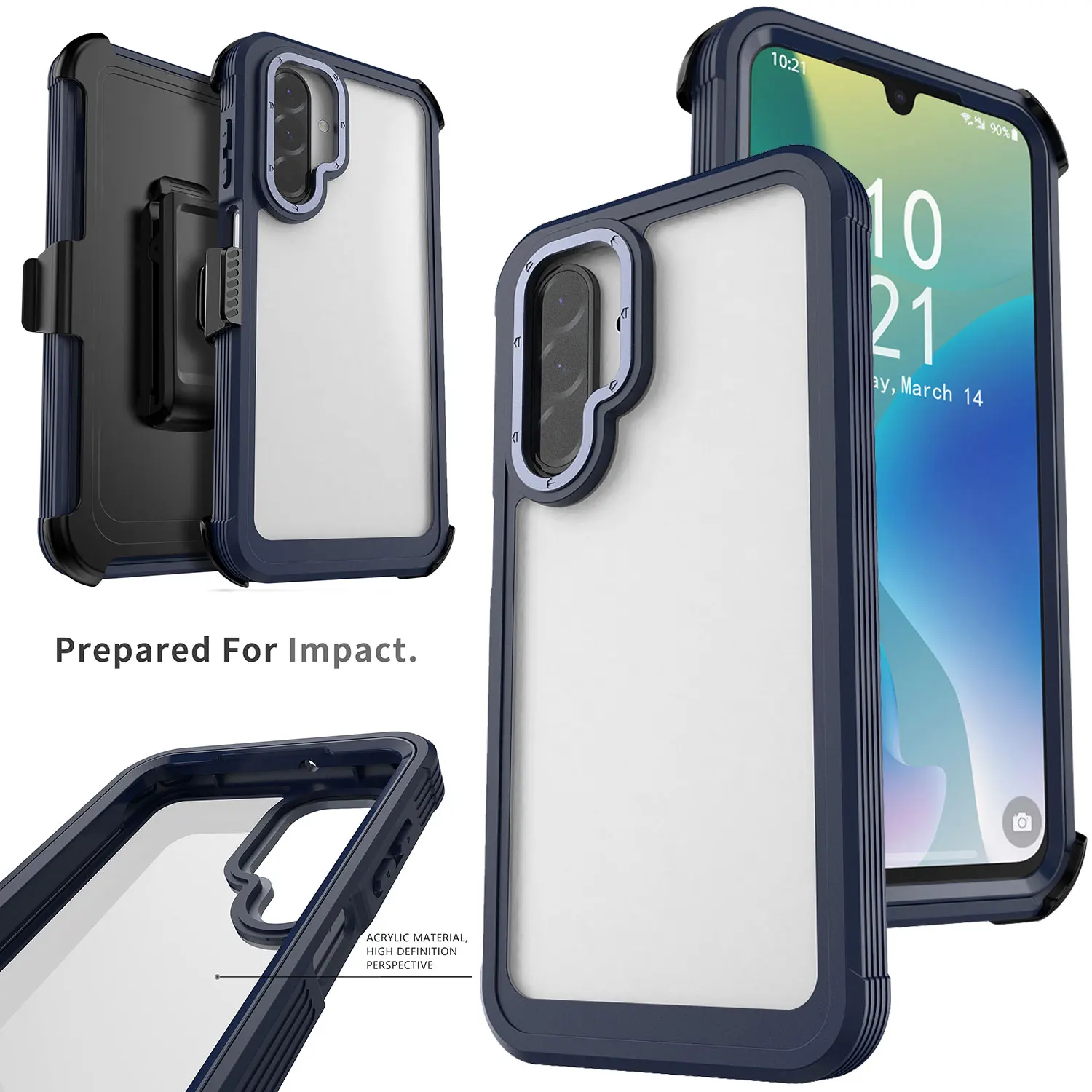 

Противоударный чехол для Samsung Galaxy A26, усиленный, прозрачный/синий + держатель-подставка с креплением на ремень