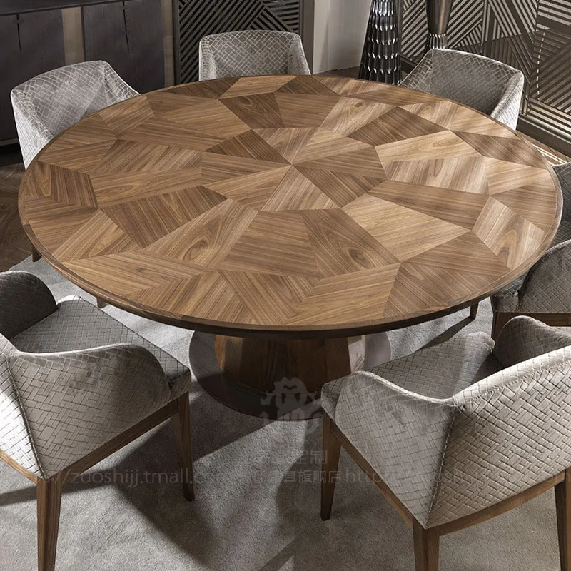 

High-end dining table, walnut six-person round dining table, artistic parquet modern simplicity 2