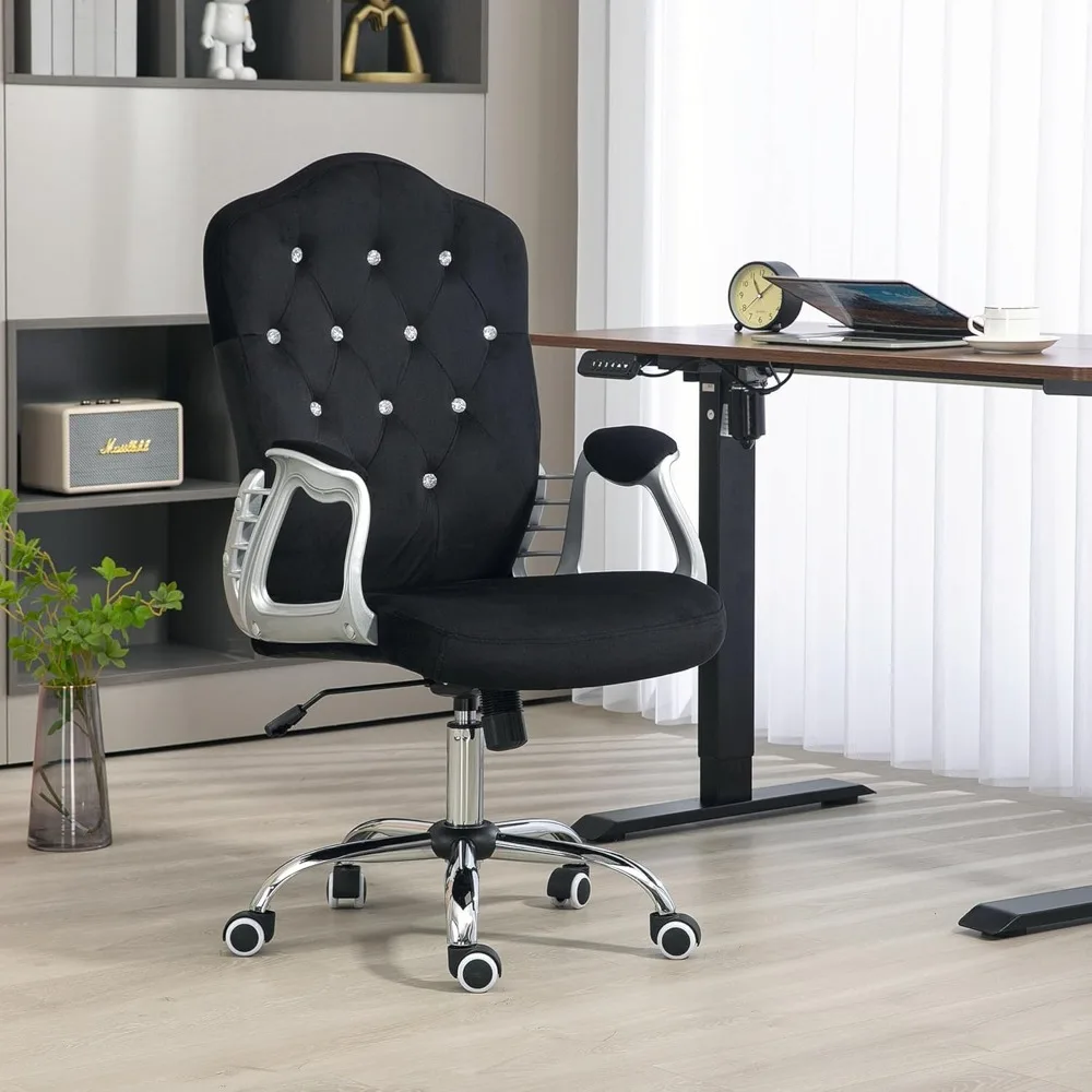 Home Office Chair, Velvet Computer Chair, Button Tufted Desk Chair with Swivel Wheels