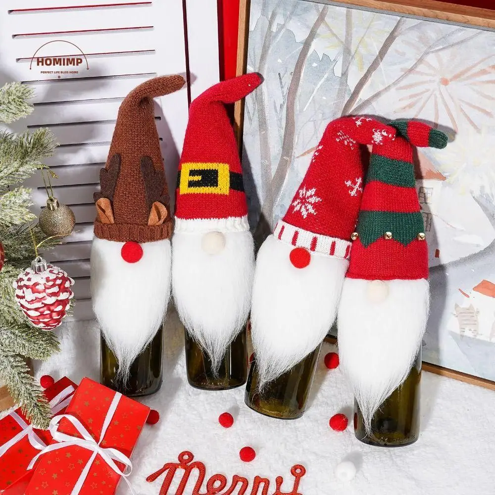 

Cartoon Christmas Wine Bottle Bag Cover Snowman/Santa Knitted Xmas Bottle Packing Reusable Christmas Gift Bags Navidad Presents