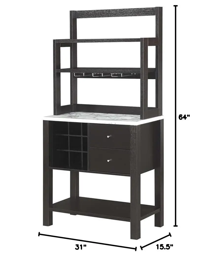 Multifunctional Bar Cabinet with Glass Holder & Wine Storage, White Marble & Espresso, Home Serving, Customized
