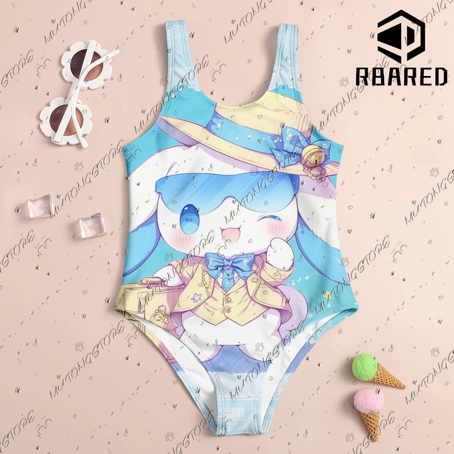 MINISO Cute Stitch Print New Girl Summer One-Piece Swimsuit Fashion Cartoon Women Kids Swimwear Sleeveless Swim Clothing