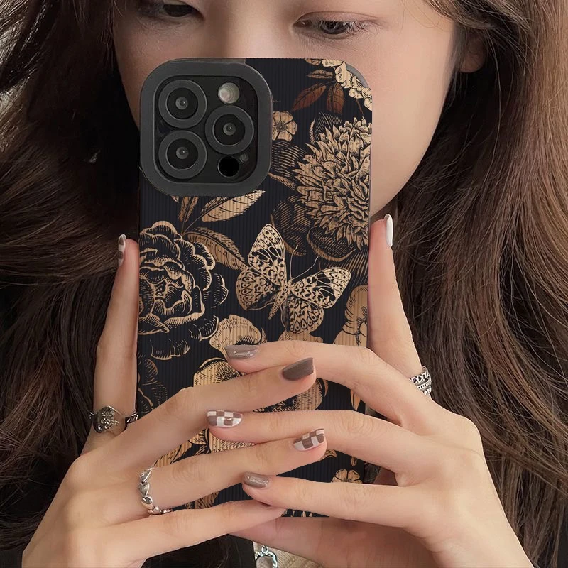 Retro Golden Butterfly Phone Case for Iphone 11 Pro Max 12 13 Iphone 14 Pro Max Iphone 15 Pro Max Case