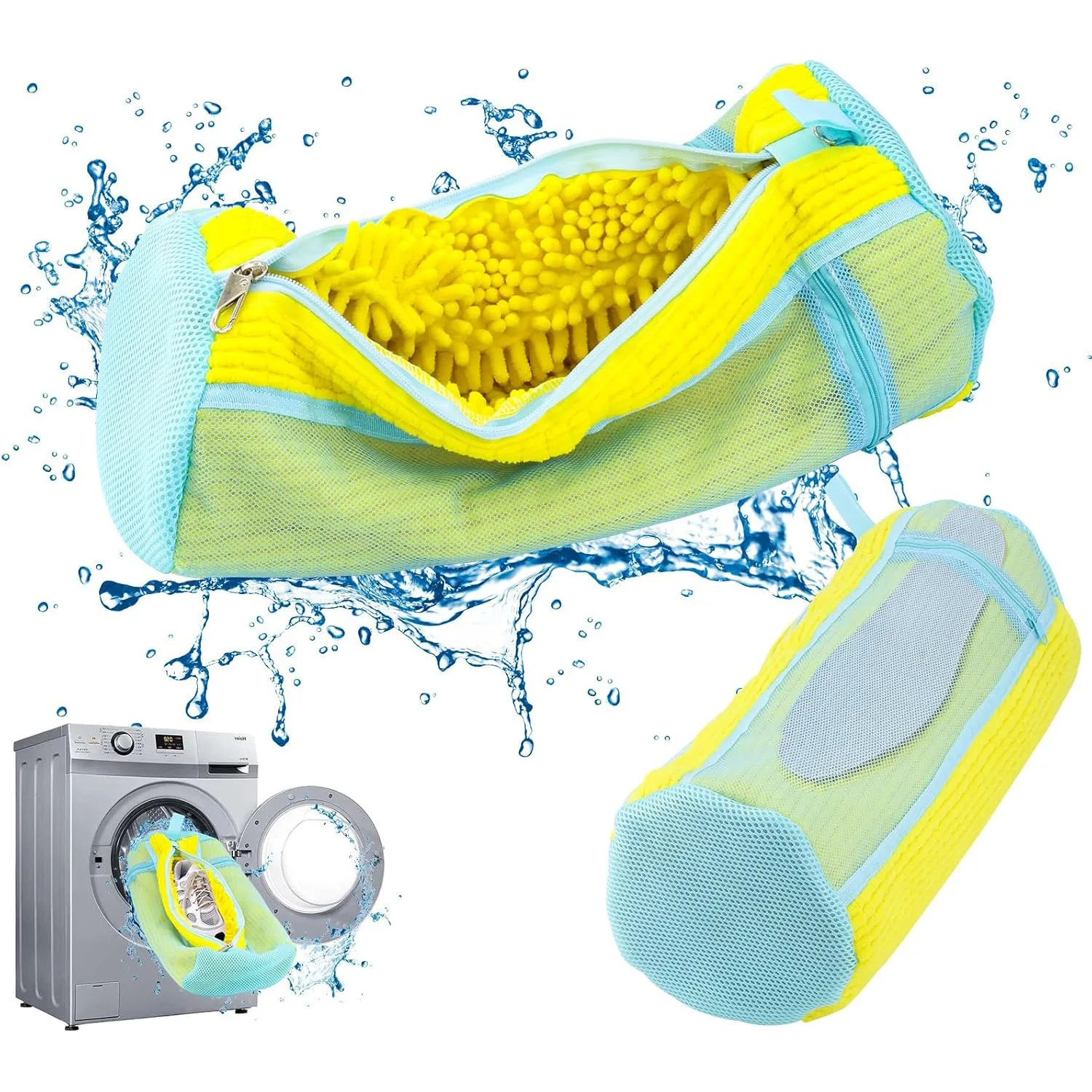 Single-Sided Mesh Shoe Washing Bag with Lock Buckle Machine Washable Thick Chain Laundry Bag for Lazy Cleaners