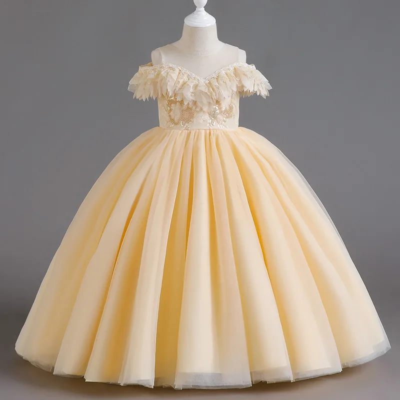 

Girls' Formal Dress Evening Gown Off-Shoulder Long Dress Princess Dress Mesh Puff Dress Performance Costume Host Dress