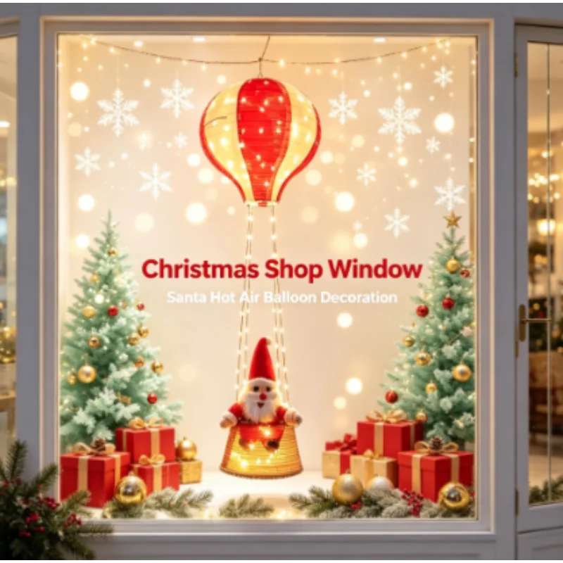 Christmas Santa Claus Hot Air Balloon String Lights Indoor Holiday Creative Scene Setup Decoration for Home Party Decor