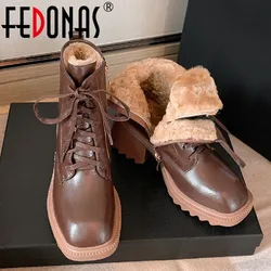 FEDONAS 2025 autunno inverno caldo donna stivaletti lana Outdoor tempo libero lavoro stivaletti tacchi spessi scarpe incrociate donna