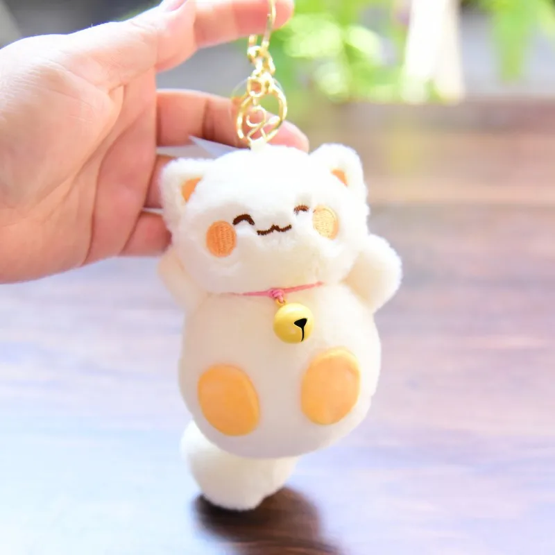 New Cute little cat figurine with bell pendant keychain cat plush toy  lucky bag  accessory grab machine doll fashione couple