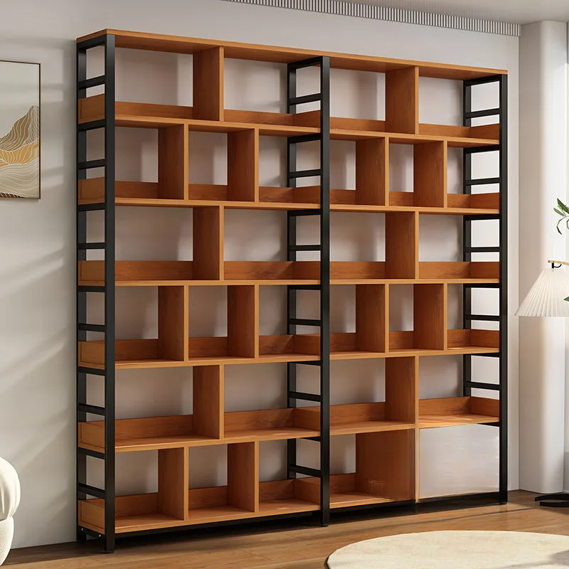 Bookshelf Lattice Bookshelf Floor-to-ceiling Integrated Wall Living Room Steel And Wood Bookcase Household Simple Library Multi-