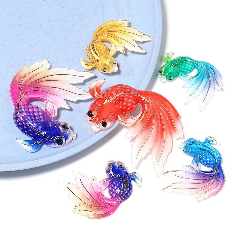20pcs Goldfish Gradient Acrylic Beads for Jewelry Making Flat Back Cabochon Scrapbooking Hair Bow Center Embellishments DIY