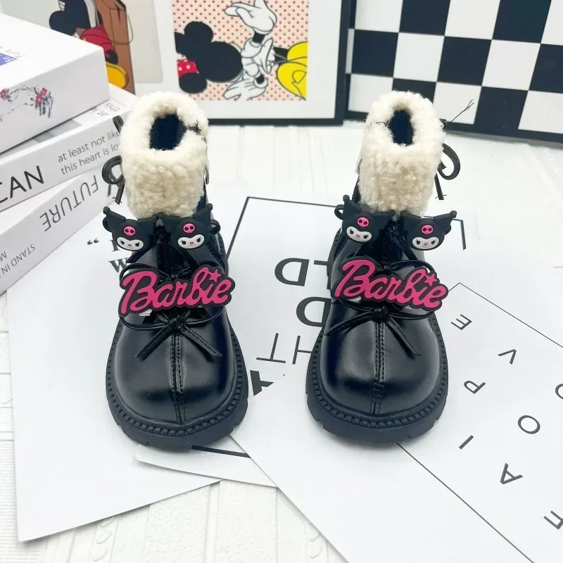 

Kuromi Anime Sanrio Ins Kawaii Children Martin Boots Autumn Winter Cute Cartoon Children Velvet Warm Shoes Gifts for Girls