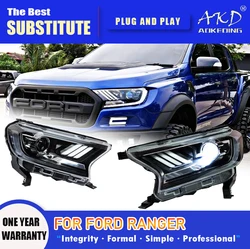 AKD Head Lamp for Ford Ranger LED Headlight 2016-2021 Headlights Ranger DRL Turn Signal High Beam Angel Eye Projector Lens