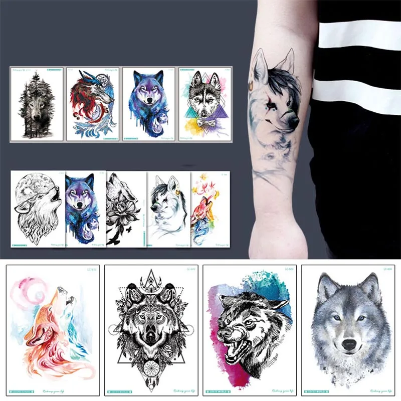 Waterproof Temporary Tattoo Stickers Wolf Anime Disposable Tattoo Women Men Body Art Arm  Foot Hand Fake Sleeve Tattoos Sticker