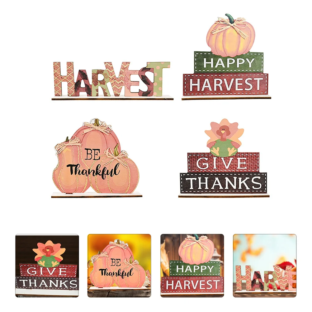 

4 pcs Wooden Letter Decorations Unique Alphabet Ornaments For Thanksgiving Party Decor Desktop Decorations Kids Safe Eco