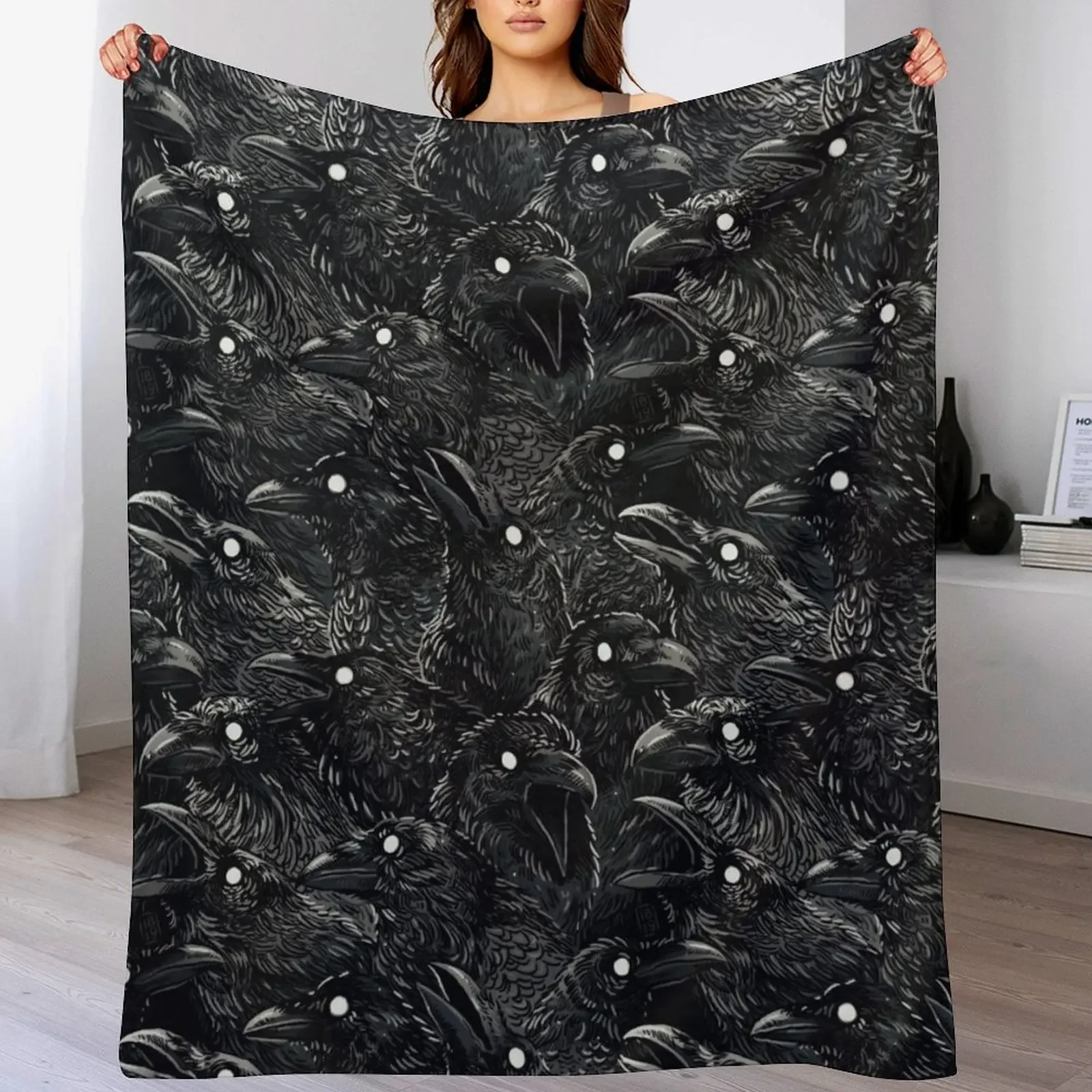 Raven pattern 2 Throw Blanket Fluffy Cozy Throw Blanket for Home Decor
