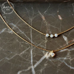 Aazuo Delicate Life 100% 18K Solid Yellow Gold Real Diamond Lovely Clavicle Necklace Gifted For Women Luxury Party 18 Inch Au750