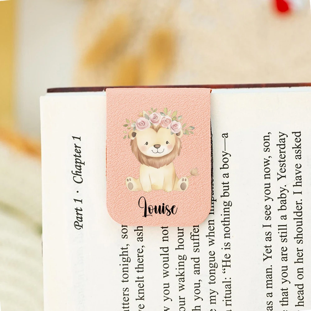 1PC Cool Little lion Customizable Text Print Aqua Blue Leather Book Mark For School Supplies view 4