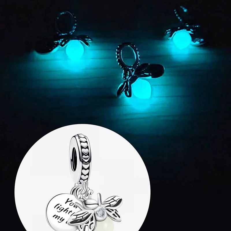 925 Sterling Silver Luminous Sweet Firefly Pendant Can DIY Made Into Bracelets Necklace High Quality Jewelry Gift