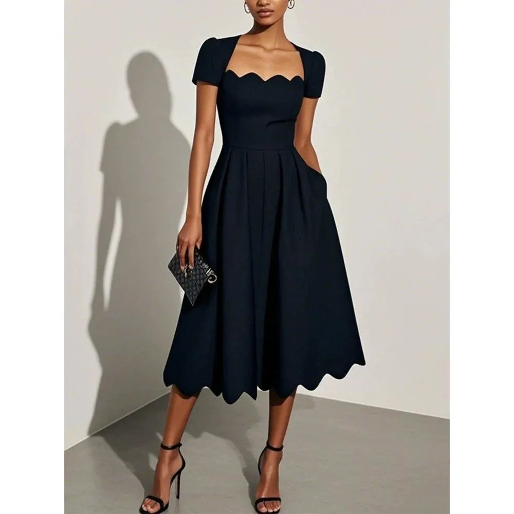 Printed Short Sleeve Gown Princess Silhouette Streetwear with High Waist Short Skirt Square Neck Pullover Dress Summer for Women