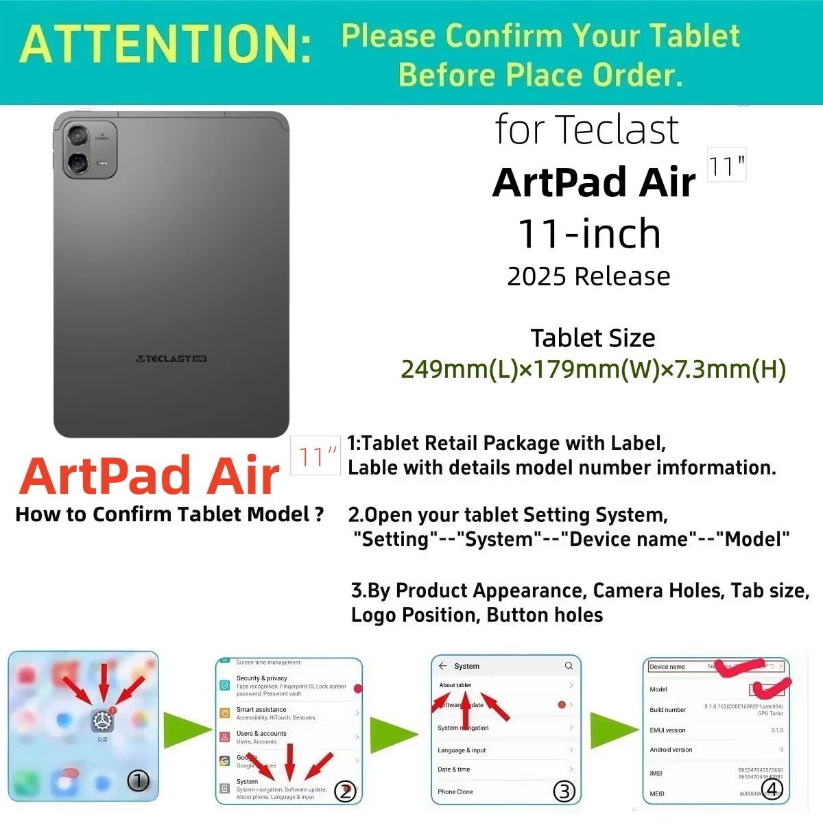 Smart Cover for Teclast ArtPad Air Tablet Case 11-Inch 2025 Flold Stand Pu Leather with Soft Tpu Back Shell Auto Sleep/Wake