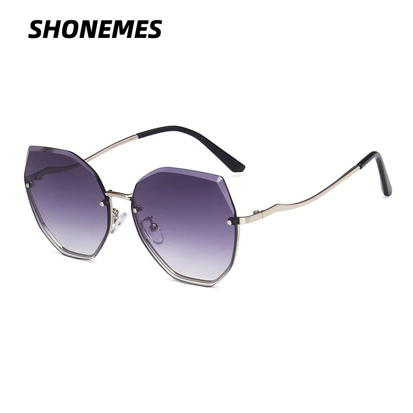 SHONEMES Rimless Sunglasses Stylish Women Polygonal Shades Outdoor UV400 Gradient Eyewear for Female