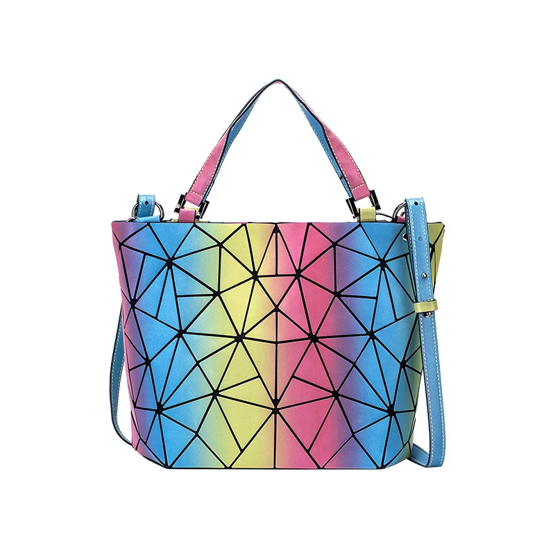 

Fashion Women's Large Capacity Shoulder Bags Rainbow Color Geometric Handbag Tote Diamond Reflection Handbags Bucket Bag Ladies