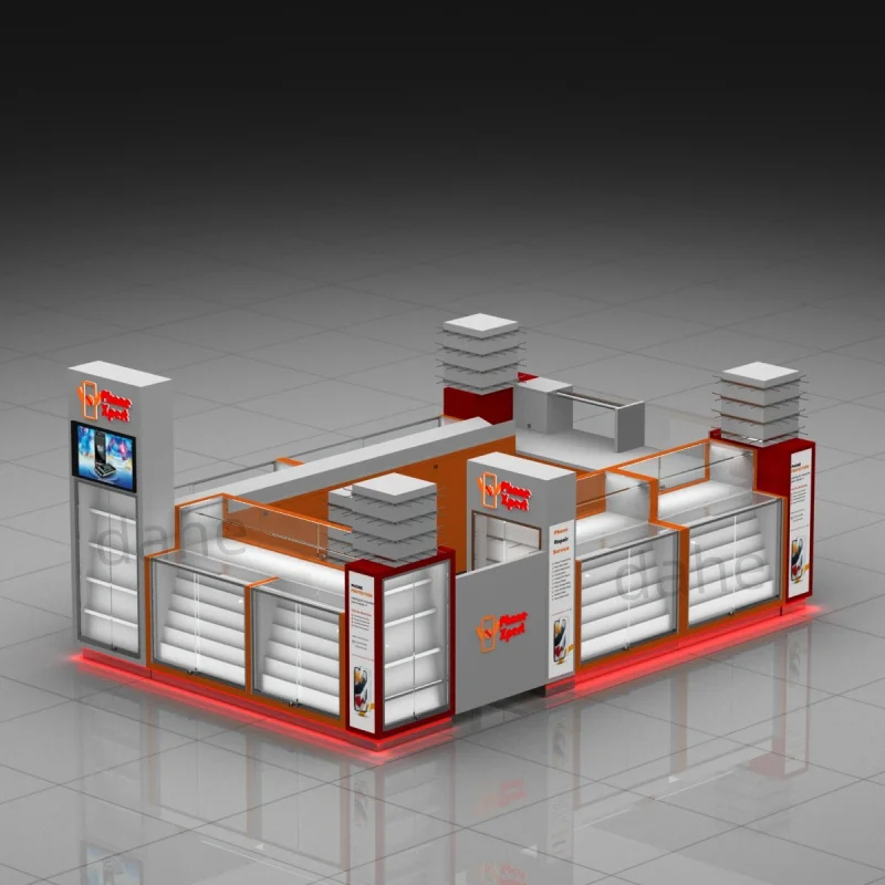 custom.Factory Custom Mobile Phone Showcase with Lights Cellphone Repair Counter Display Modern Cell Phone Kiosk Sale