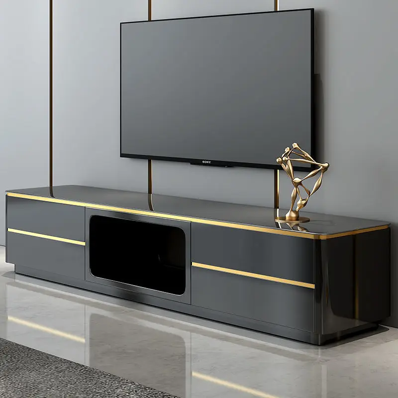 Rock slab TV cabinet coffee table combination luxury small apartment tempered glass TV cabinet floor cabinet
