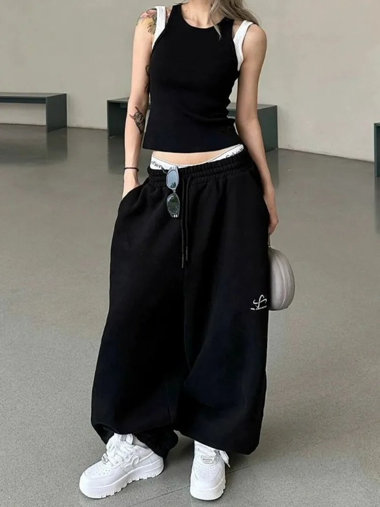 HOUZHOU Vintage Y2k Oversize Black Sweatpants Woman Jogger Korean Fashion Baggy Sports Pants Kpop Harajuku Streetwear Trousers