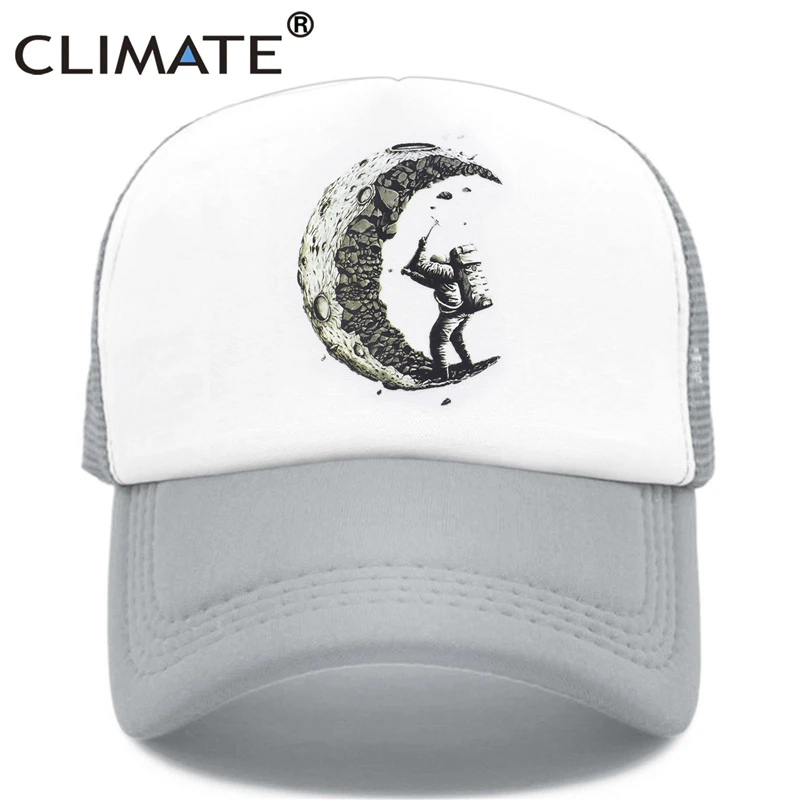 CLIMATE Cool Funny Trucker Cap Moon Spaceman Miner Cap Hat Outer Space Trucker Caps Cool Summuer Mesh Cap Hat for Men Adult Kid