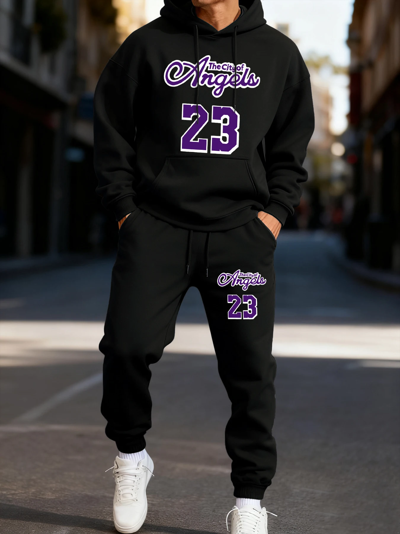 

The City Of Angeles Number 23 Printing Male Hoodie Set Couple'S Two Pices Sets Fashion Jogging Clothing Loose Pocket Clothes