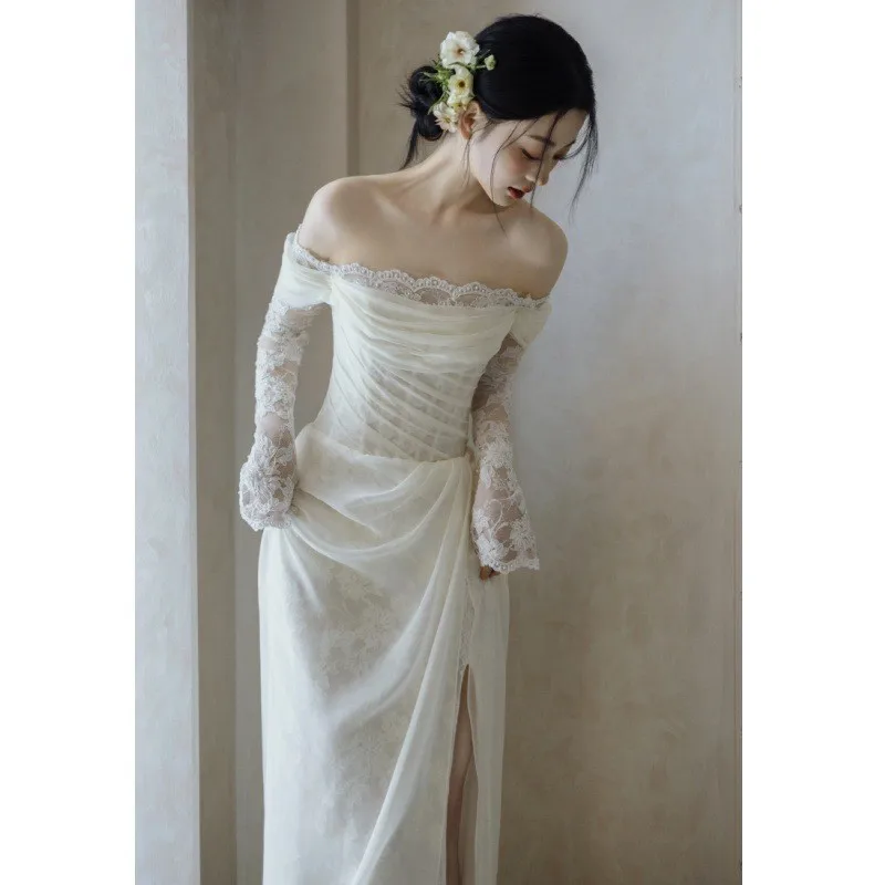 

One shoulder light travel pat small train lace simple out of the welcome yarn dress