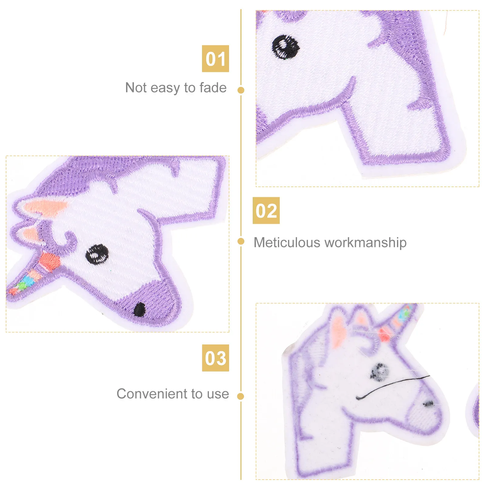 3Pcs Unicorn Fabric Patches Colorful Cute Embroidered Stickers for Clothing Bags Crafts DIY Applique Embroidery