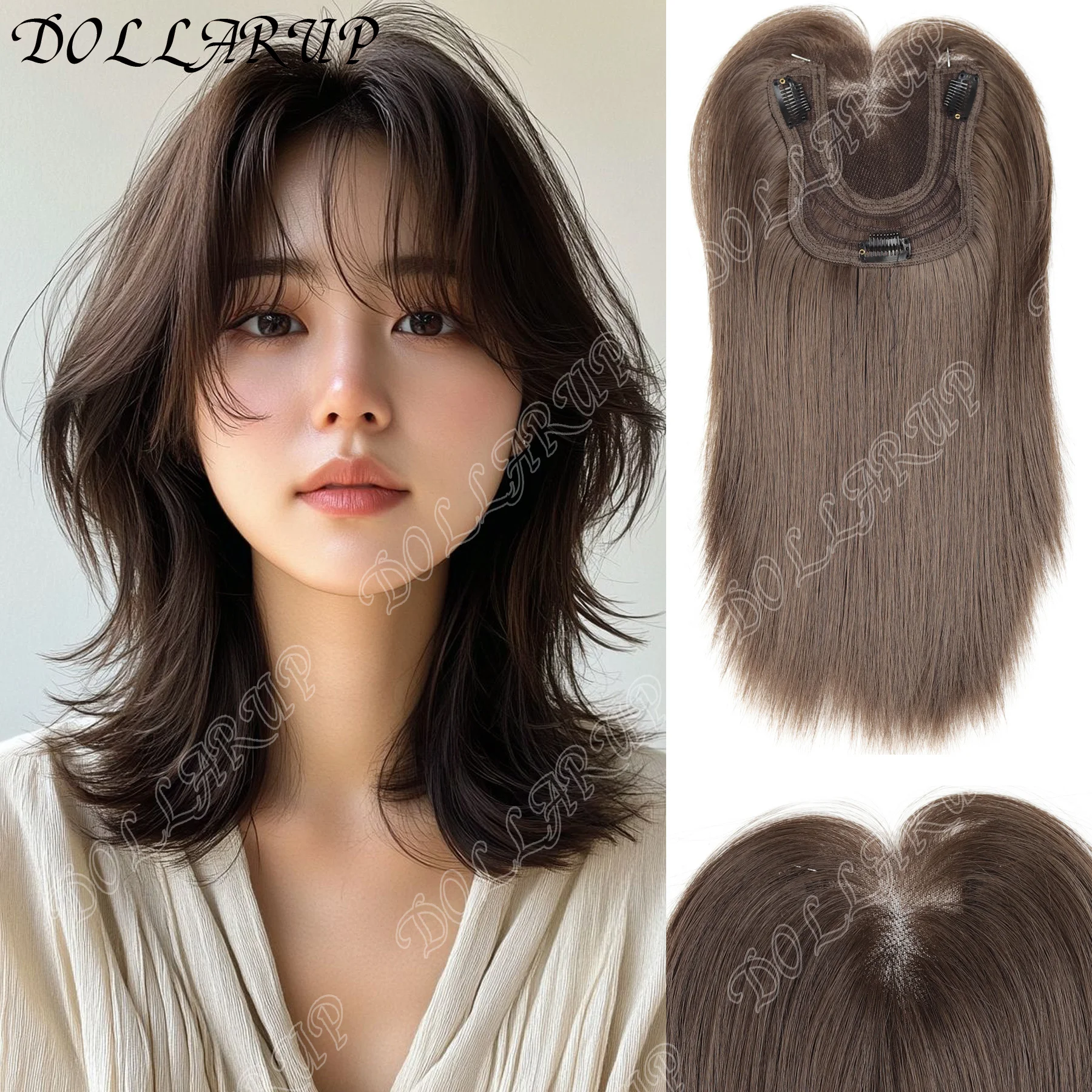 

DOLLARUP Full Head Set Wig Women's Large Curl Hair Extension High Quality Fiber Asian Style Wig Net Quantity Increase Elegant