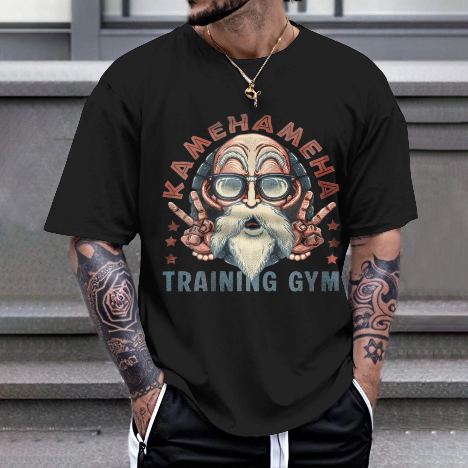 Herren-T-Shirt mit Kamehameha-Training-Gym-Logo, perfekt für Freizeitkleidung, Partys und Karnevalsoutfits