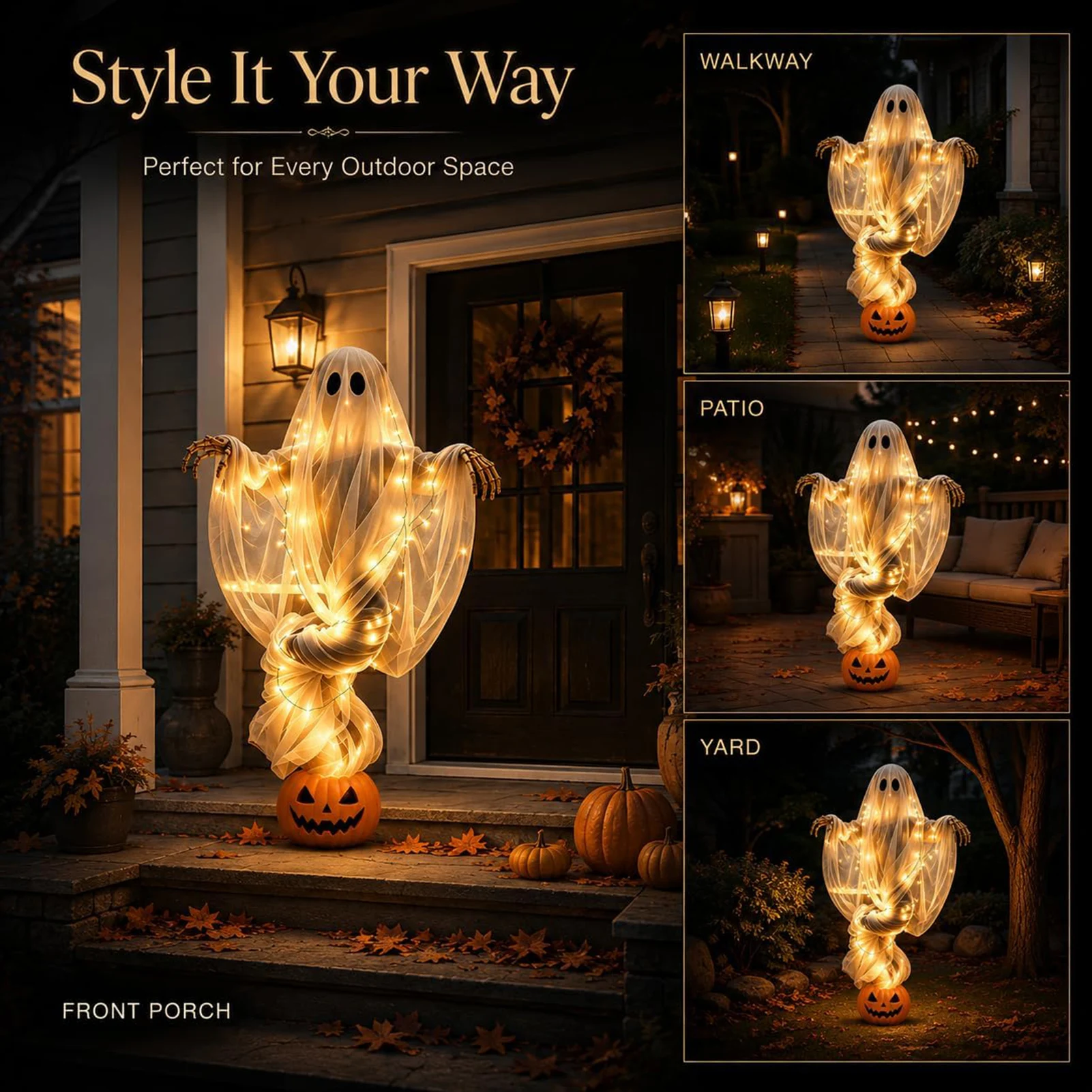 Halloween Pumpkin Decor Led - Plastic Rotating Ghost Pumpkin Yard Light